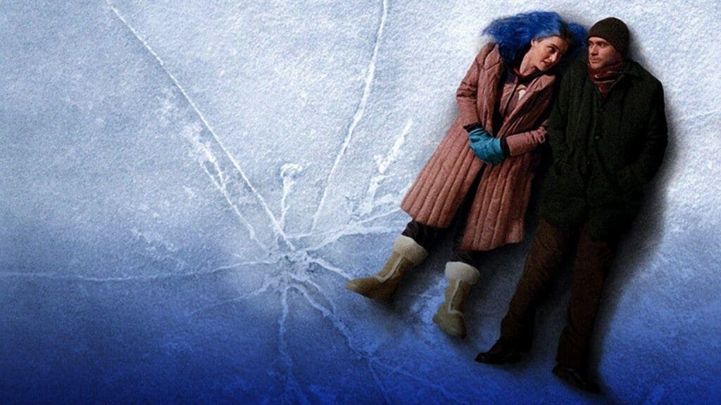 A shot from the movie, Eternal Sunshine of the Spotless Mind featuring Kate Winslet & Jim Carrey.