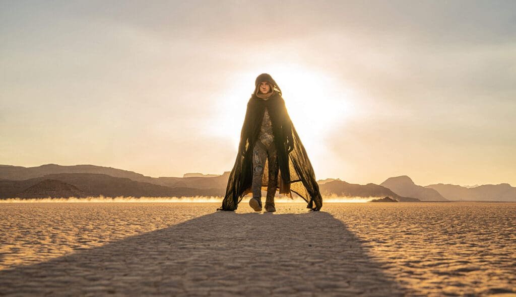 A shot from Denis Villeneuve's, Dune film featuring Paul Atreides.
